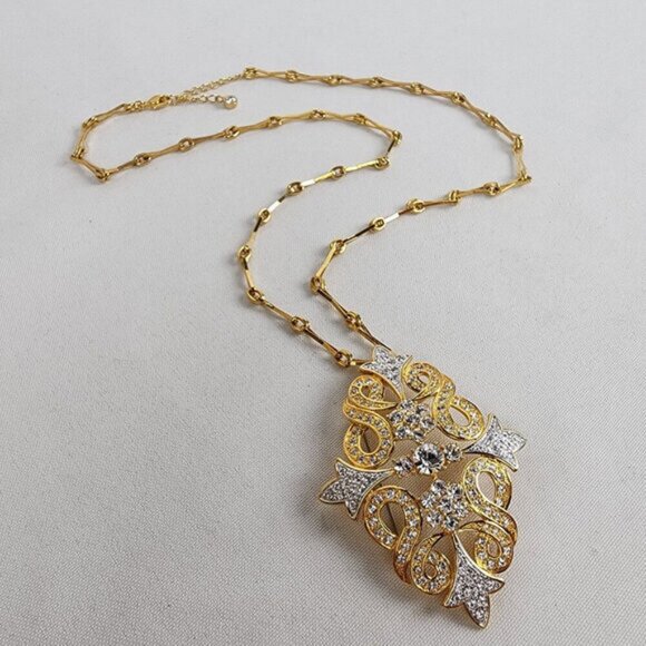 FAC Jewelry - FAC Gold&Silver Tone Crystal Statement Pendant Necklace